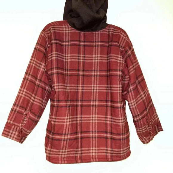 Dickies Women’s Sherpa Lined Red Black Plaid Jacket With Hood XXL Men’s Medium - Picture 2 of 7